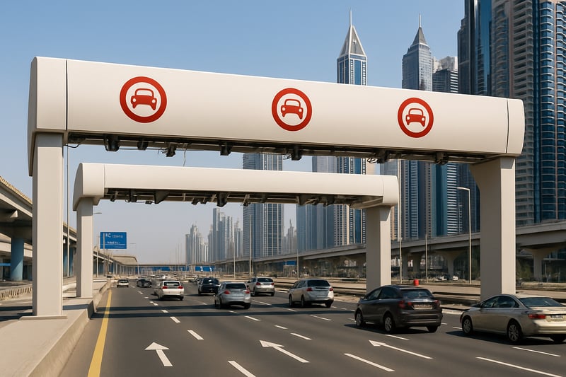 Modern toll road infrastructure in Dubai with electronic payment systems